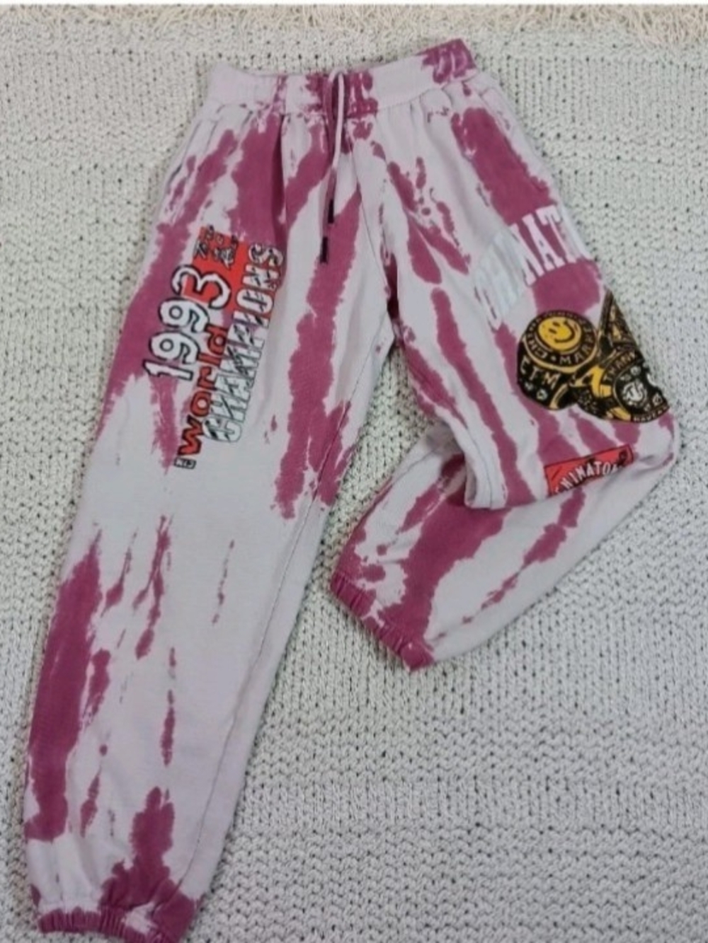 Chinatown Market Men's Smiley Champion 3 Rings Pink Tie-Dye Graphic Sweatpants